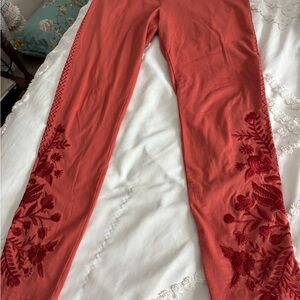 Johnny Was Coral Leggings with Floral Embroidery